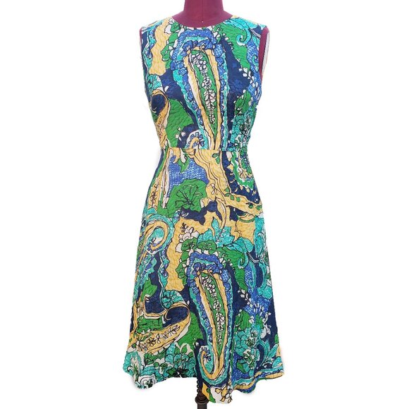 Kobi Halperin Sophie Dress Tropical Floral Linen Crew Neck A Line Sleeveless XS - Picture 1 of 8